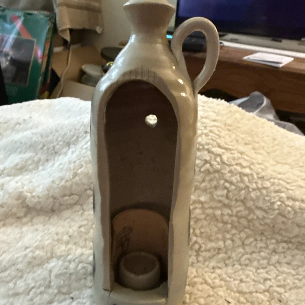 Williamsburg Pottery Salt Glaze Colonial Jug Candle Holder Cobalt Blue 9